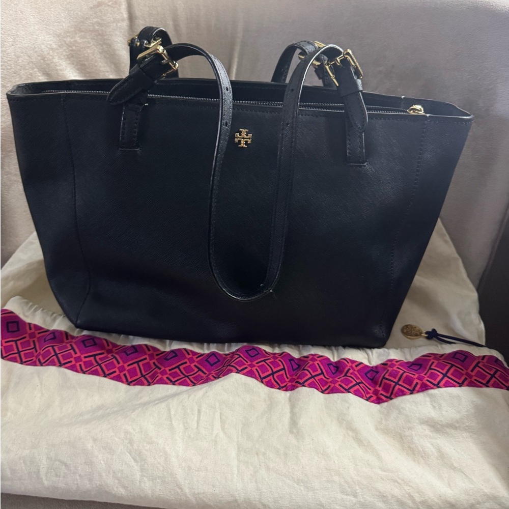 Tory Burch Black Tote with Gold Accents 11x9x4